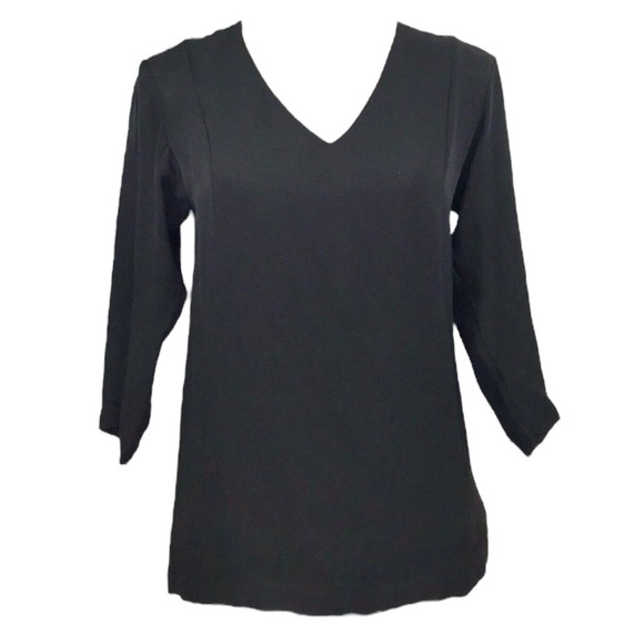 Theory Silk Blouse Black 3/4 Sleeve V-Neck - Picture 1 of 10